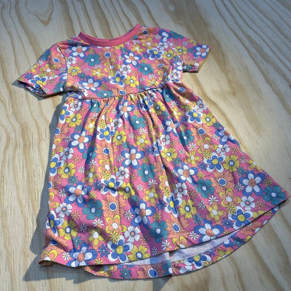 Lily & Dan Girls 3T Pink Floral Daisy Short Sleeve Empire Waist Dress